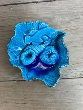 Reef Potts Australia Vintage Aqua Blue 3D Handmade Fish & Shells Ceramic Dish