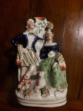 Antique  Staffordshire Figure Boy Girl With Lamp spill Vase 