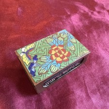 Antique Chinese Cloisonne Enamel Matchbox Holder Floral Brass w/Buddhist Figure!