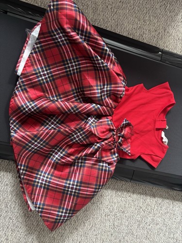 Girls red dress tartan - red,