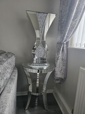 Mirrored Glass Floor Standing Vase 80cm With Mirrored Lamp Table
