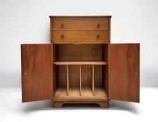 VINTAGE RETRO OAK TALLBOY VINYL RECORD STORAGE CABINET CUPBOARD c1960s