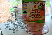 Silver coloured spirals 23 Cup Cake Stand plus 12" dia cardboard cupcakes tower