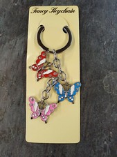 COLOURFUL BUTTERFLIES DIAMONTE ENAMEL KEYRING HANDBAG CHARM LADIES GIFT UKSELLER
