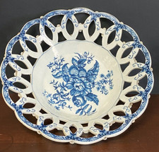 Antique 18th Century First Period Worcester Crescent Moon Bread Fruit Basket