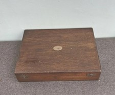 Antique Empty Wooden Cutlery Box Solid / Heavy ~ Brass Cartouche Felt Lining 