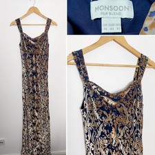 Vintage Monsoon Blue Gold Silk