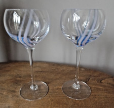 TWO CAITHNESS CRYSTAL CHARISMA TWILIGHT WINE GLASSES PINK & BLUE STRIPE 18 CMS