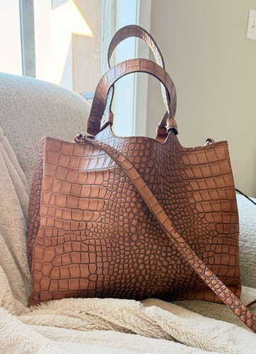 Lia numa brown - brown, croc-embossed