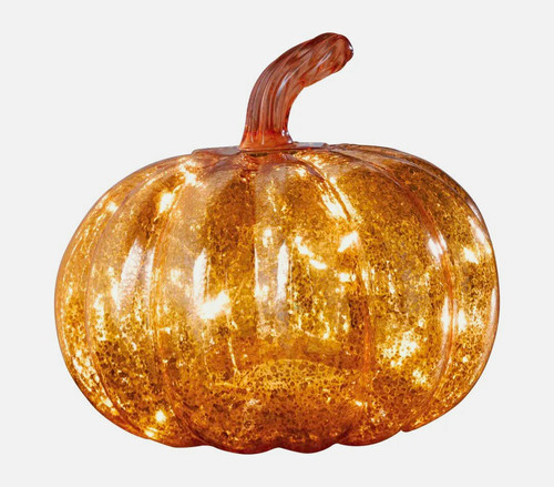 Gold crackle glass pumpkin - glass, led