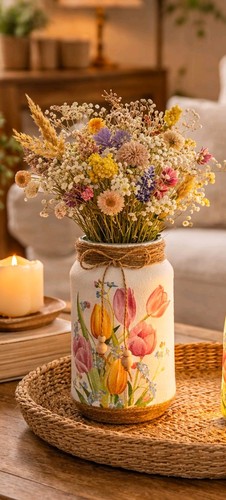 Tulips rustic glass vase