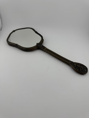 Vintage handheld mirror brass - handheld,