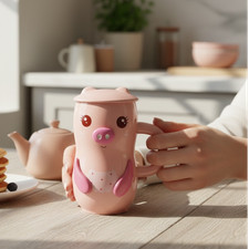 Pink Ceramic Pig Mug with Lid