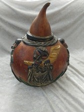 Hand Carved  Gourd  African Tribal Folk Art Container Lidded 