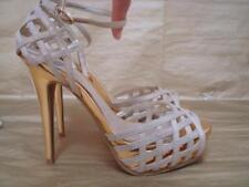 FAITH UK 6 GORGEOUS BEIGE & GOLD ANKLE STRAP PLATFORM SANDALS