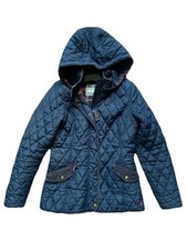 Joules Jacket Coat Navy Quilted Zip Up Pockets Detach Hood Size 10 Read Descript