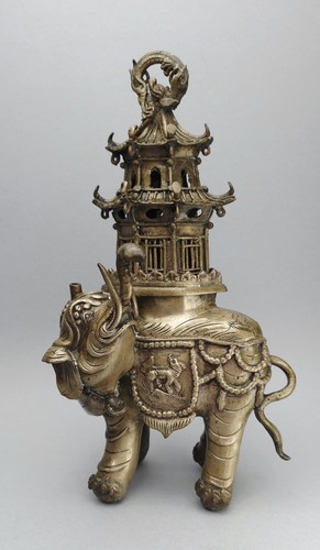 Chinese bronze pagoda elephant - pagoda,