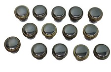 Vintage 1960s Shiny Ribbed Solid Brass Rings Chrome Face 2Tone Pull Knob 14 Pcs