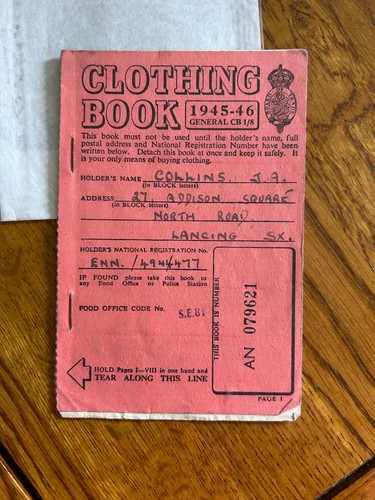 Vintage 1945 clothing coupon - vintage,
