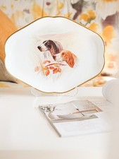 Antique Minton Tea Plate Tray, Painted Dogs By Artist Signed 1885s