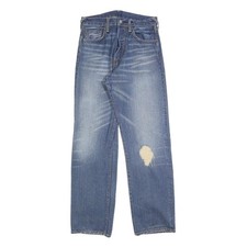EVISU Mens Regular Blue Denim Stone Wash Jeans W30 L32 Button Closure Distressed