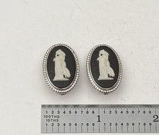 Vintage JW Wedgwood Sterling Silver Black Cameo Clip Earrings