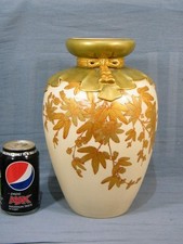 SUPERB 19c ROYAL WORCESTER LARGE 12" VASE GOLD GILT FLORAL & RIBBON   c1884