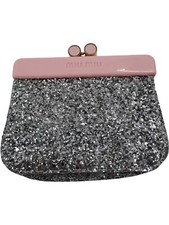 Miu Miu Glitter Pouch Pink Silver Frame Purse Wallet Bag T2560 SC1