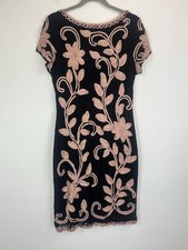 Roman Black & Pink Tapework Lace Lined Bodycon Dress Size 14 Occasion