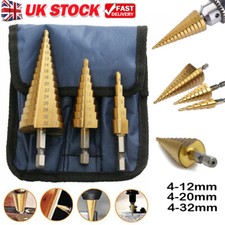 3 Pcs Large HSS Steel Step Cone Drill Titanium Bit Set Hole Cutter 4-12/20/32mm