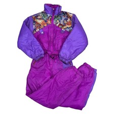 Vintage One Piece Ski Suit 90s Retro Crazy Abstract Colour Block Womens Small