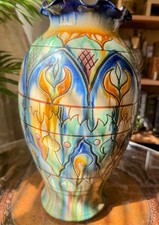 Della Robbia Pottery Style Majolica Sgraffito Vase