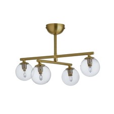 4 Light Brushed Brass Flush Mount Opal Glass Globes Contemporary Ceiling Light