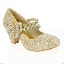 Girls High Mid Heel Diamante Party Shoes Bridesmaid Sandals for Children Kids UK