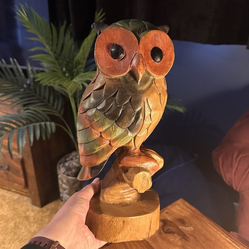 Vintage hand carved - wooden, owl