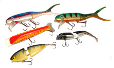 5 saltwater Lge lures incl Luhr Jenson Gordon Griffiths rubber tails to 9"