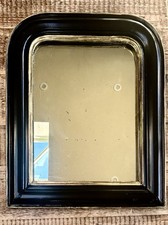 OLD FRENCH MIRROR BLACK /gold GILDED ORIGINAL GLASS 51cm Antique