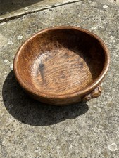 RARE EARLY ROBERT MOUSEMAN THOMPSON 9" DARK OAK FRUIT NUT BOWL 1930 19 40s. 23cm