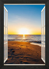 Window view sunset beach