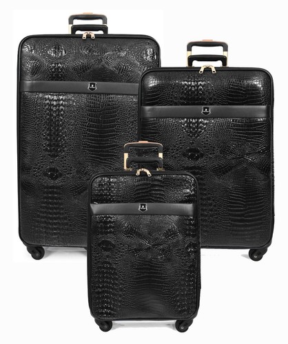 Black croc embossed leather - black,