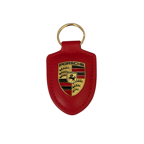 Porsche red leather gold crest - porsche,
