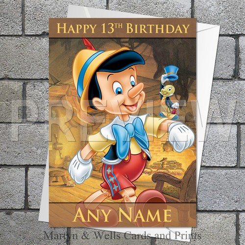 Pinocchio birthday card 5x7 - pinocchio,