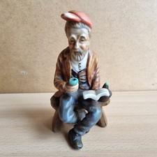 Unbranded Ceramic Old Man Figurine Sitting On Wooden Bench Reading Drinking