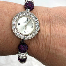 NY London watch Shamballa bead strap silver tone sparkly case working adjustable