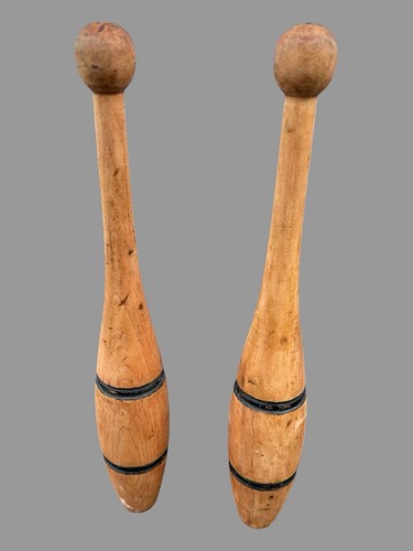 Pair vintage turned wooden - of,