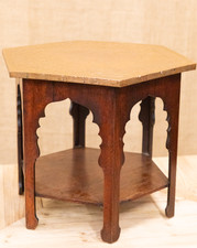 Antique Liberty Style Mahogany Copper Moorish Syrian Side Lamp Occasional Table