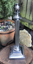Antique Victorian J.Hinks & Sons corinthian column lamp silver plate working 20"