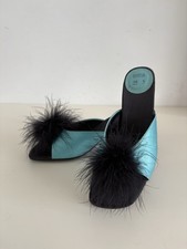 Vintage St Michael Fluffy Satin Slippers Bedroom Sz 5 Marks & Spencer Blue