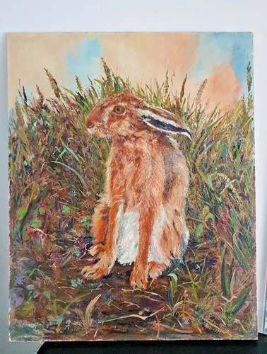 Original hare painting signed - original,
