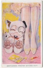 BONZO, GENTLEMEN PREFER SITTING OUT, SMOKING, G. E. STUDDY - Dog Comic Postcard